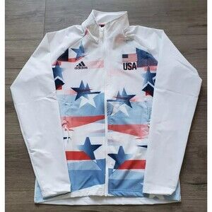 adidas USA Volleyball Warm Up Jacket White Navy Red FU0102 Womens Size XL NEW